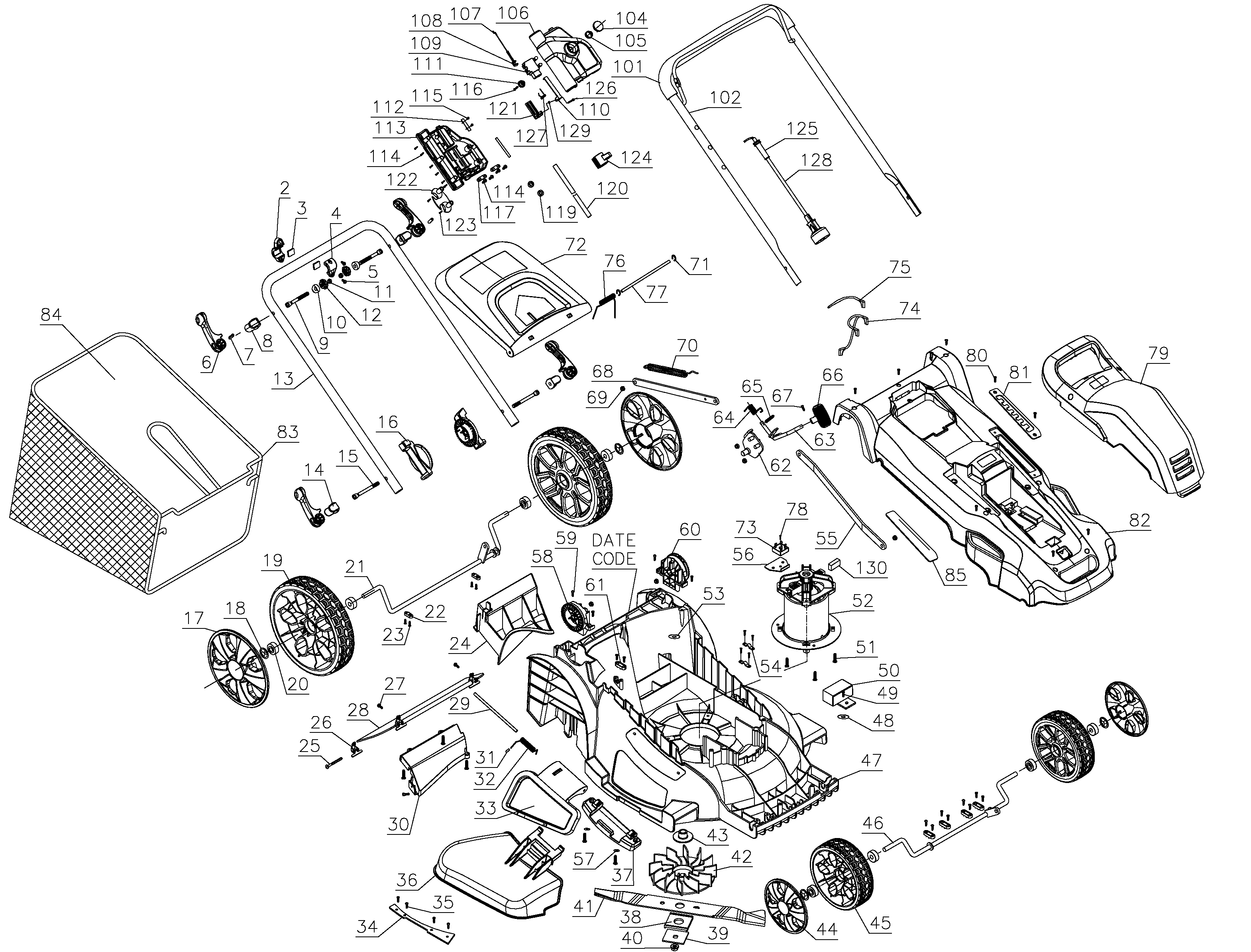 Page A Diagram and Parts List for 1 Black and Decker Lawn Mower